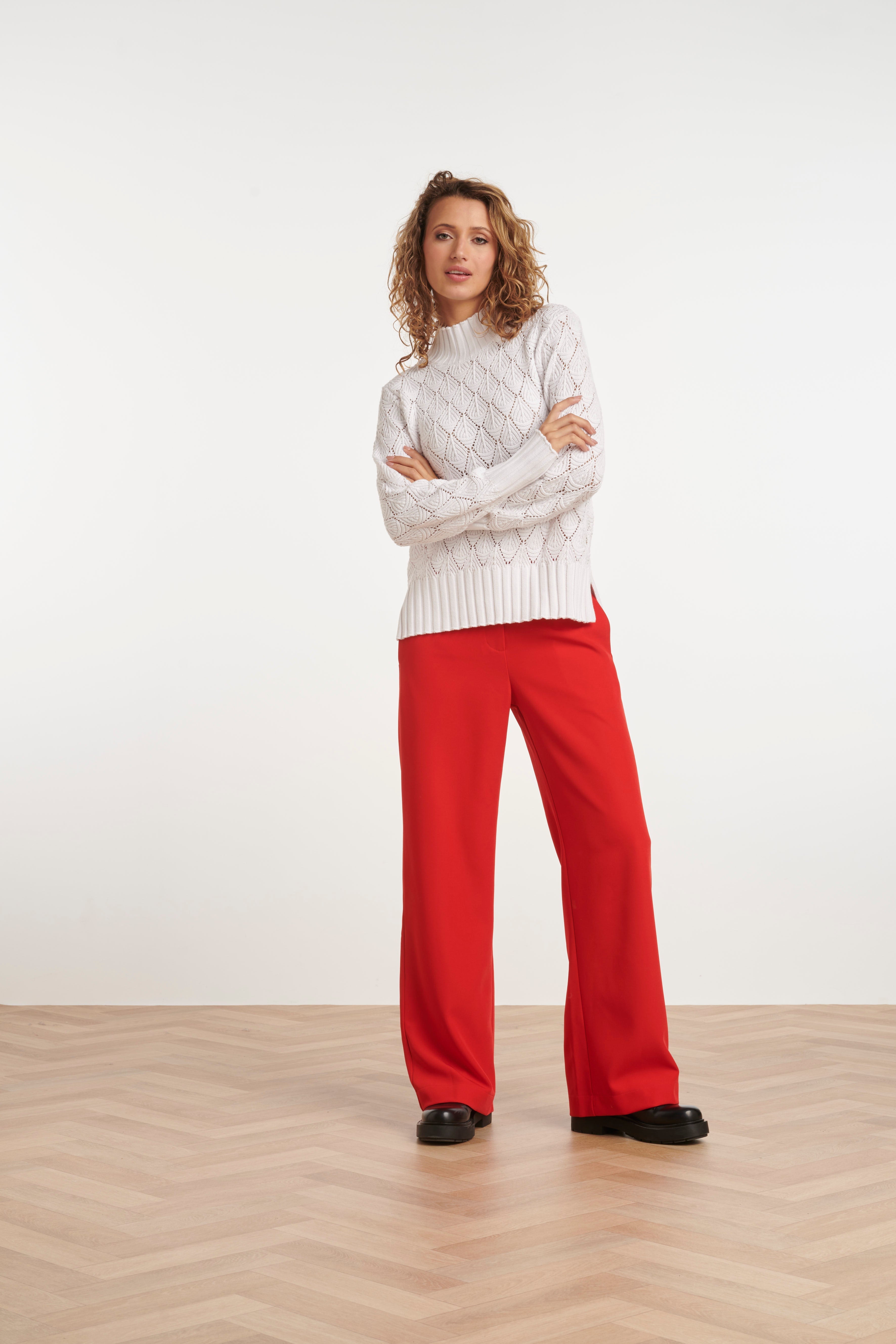 24909 Gebreide te Top Met Bladstructuur | Off White