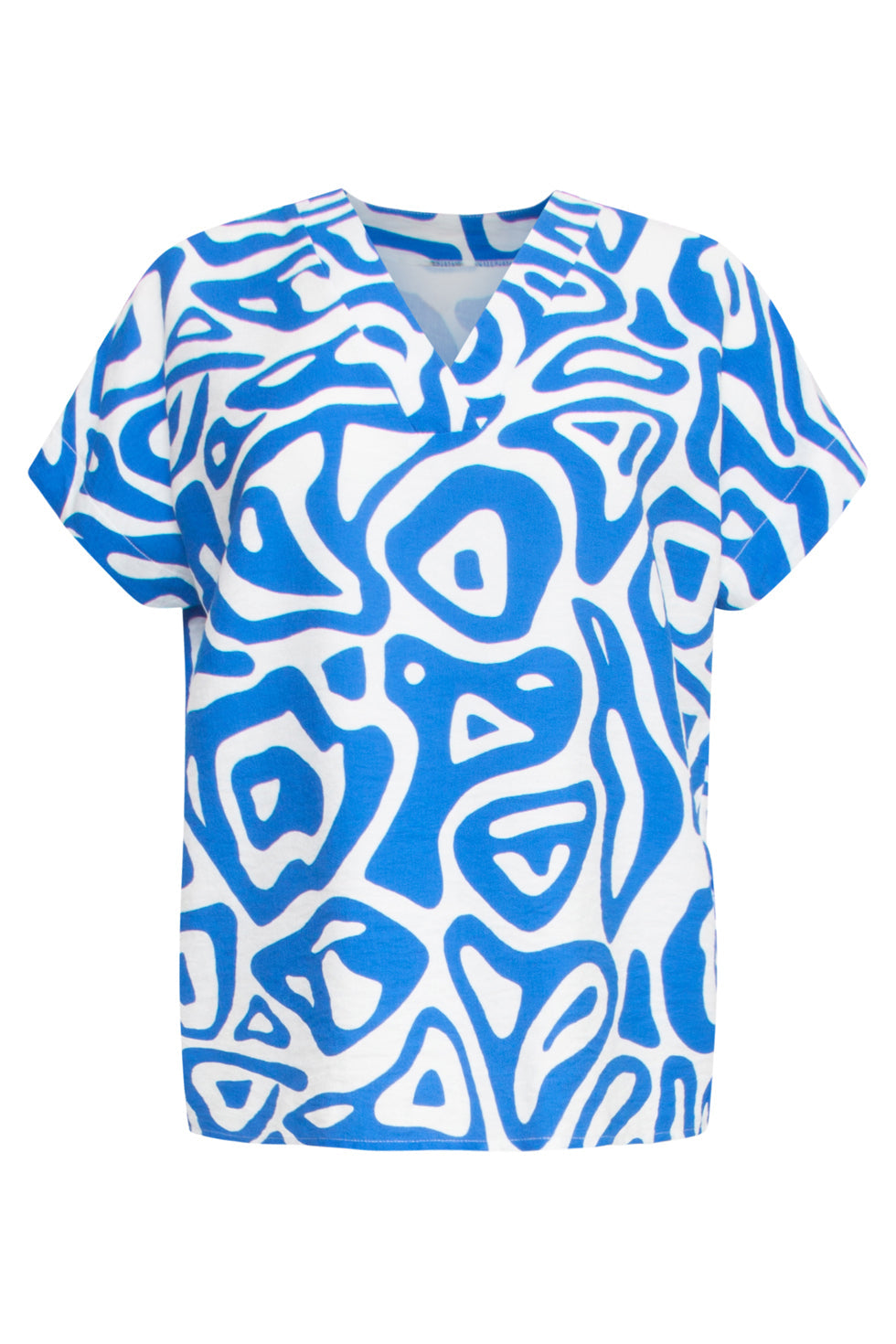 25002 V-Hals Top Met Te Abstracte Printlosse Pasvorm | Cobalt Blue-White