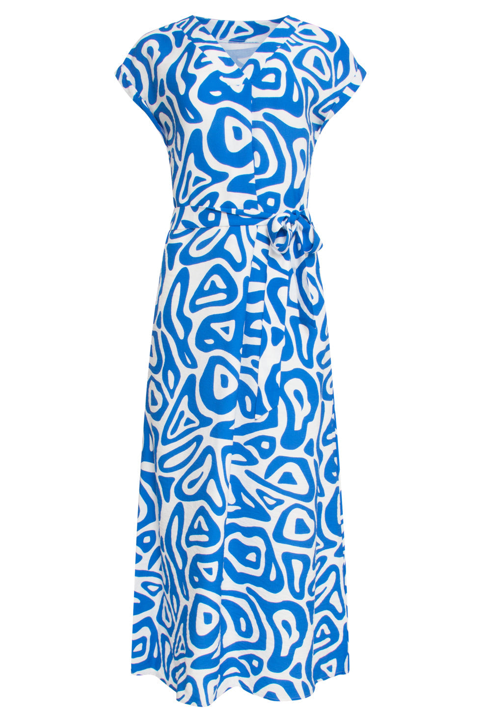 25003 Midi Jurk Met Te Abstracte Print | Cobalt Blue-White