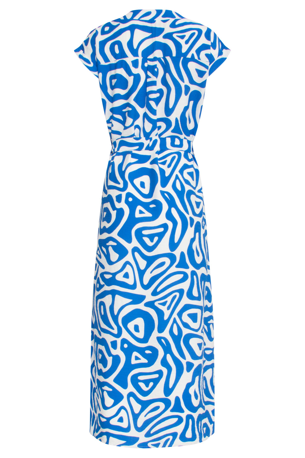 25003 Midi Jurk Met Te Abstracte Print | Cobalt Blue-White