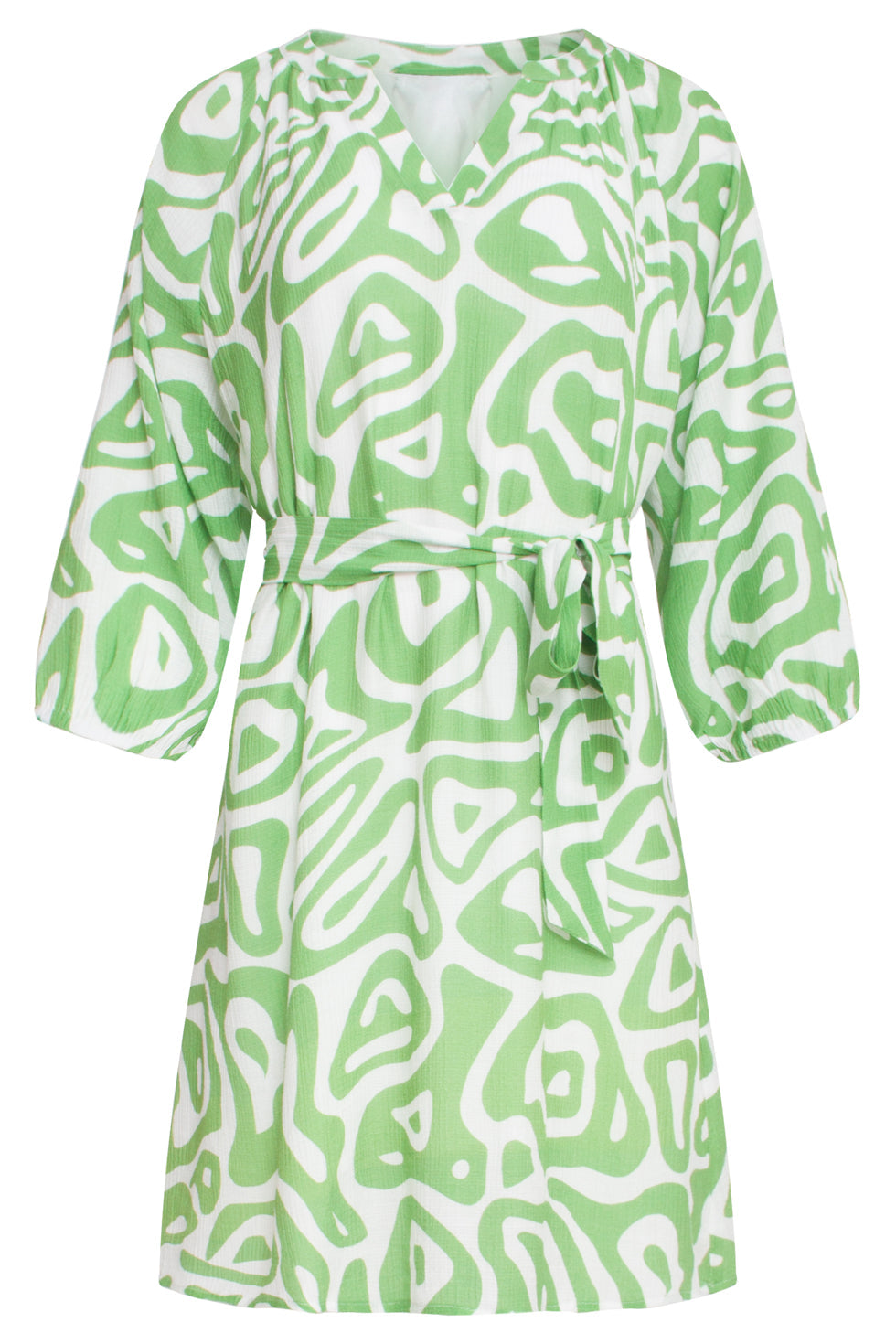 25005 Crinkle Jurk Met Lichtte Abstracte Print | Light Green-White