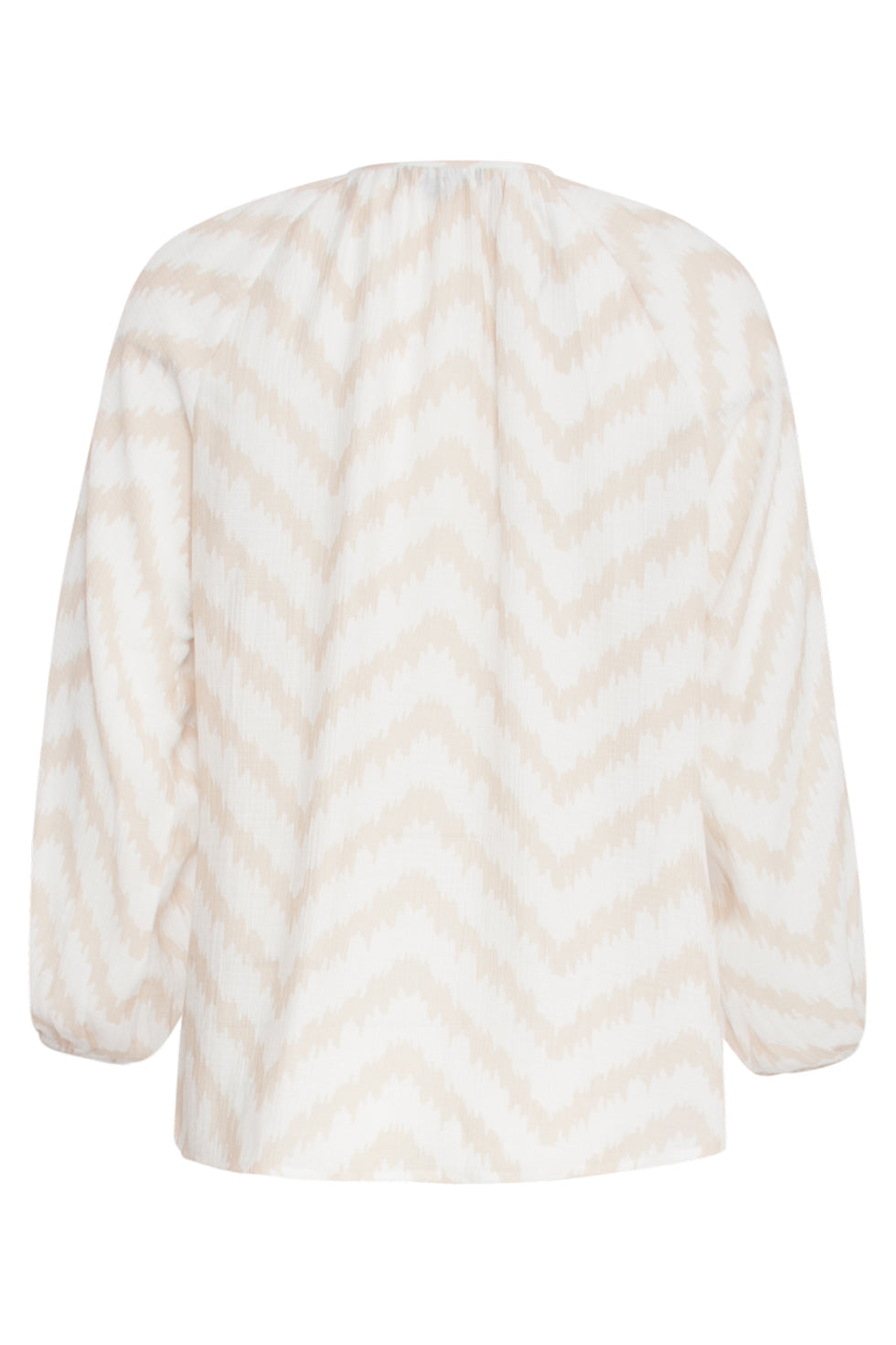 25013 Zachtevloeiende 3/4 Mouw Top Met Zigzag Print | Sand-Off White