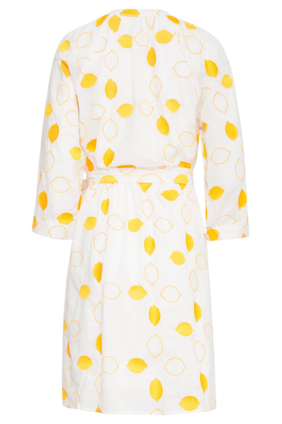 25017 Te Katoenen Jurk Met Citroen Borduursels3/4 Mouwen | White - Yellow