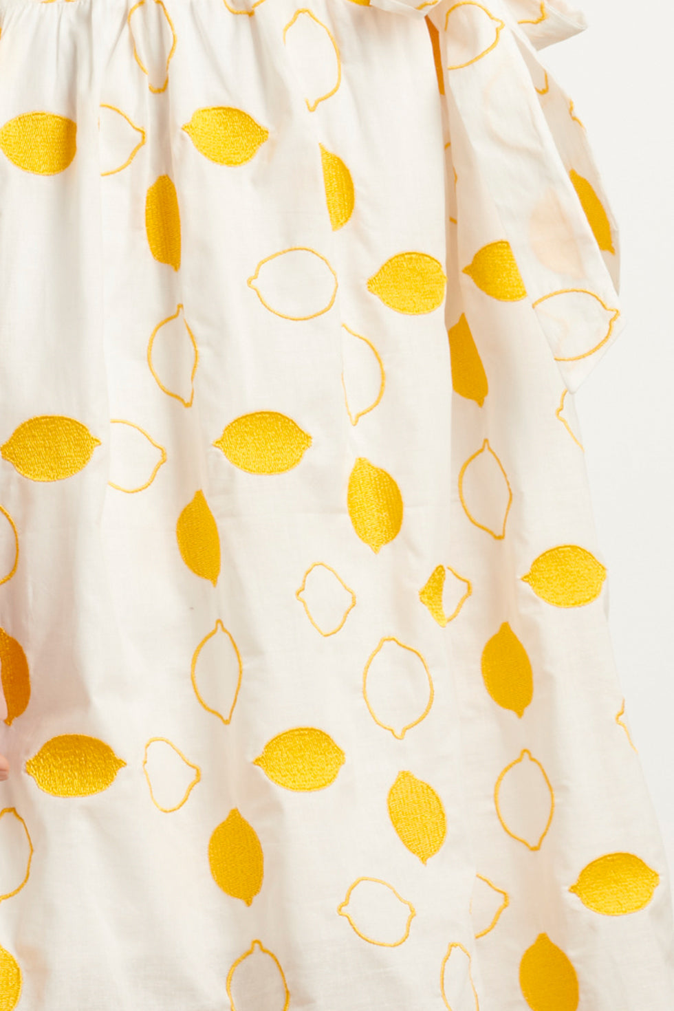25017 Te Katoenen Jurk Met Citroen Borduursels3/4 Mouwen | White - Yellow