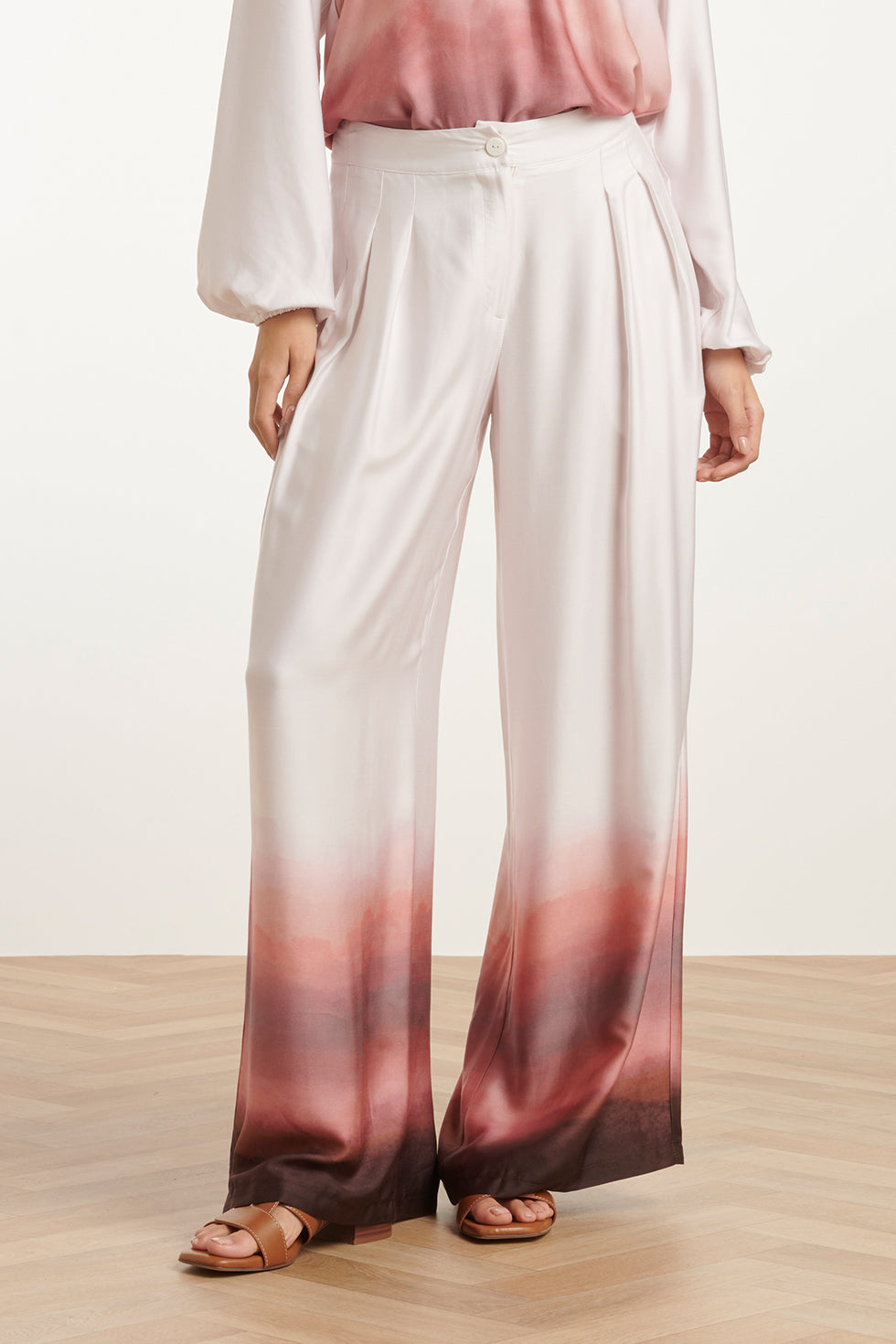 25018 Wide Leg Broekvintage Mauve Ombre | Off White-Old Pink