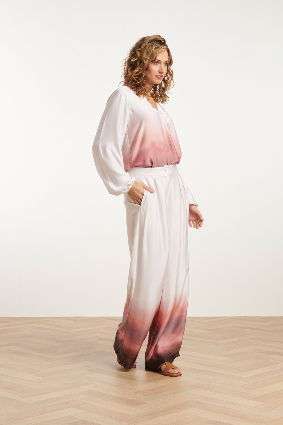 25018 Wide Leg Broekvintage Mauve Ombre | Off White-Old Pink