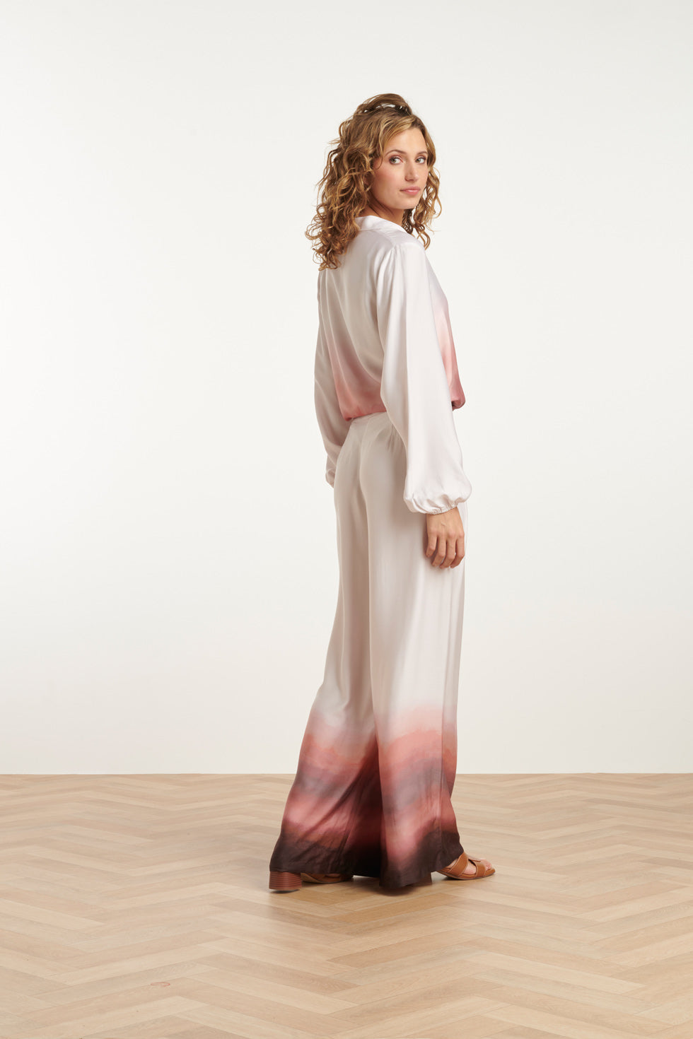 25018 Wide Leg Broekvintage Mauve Ombre | Off White-Old Pink