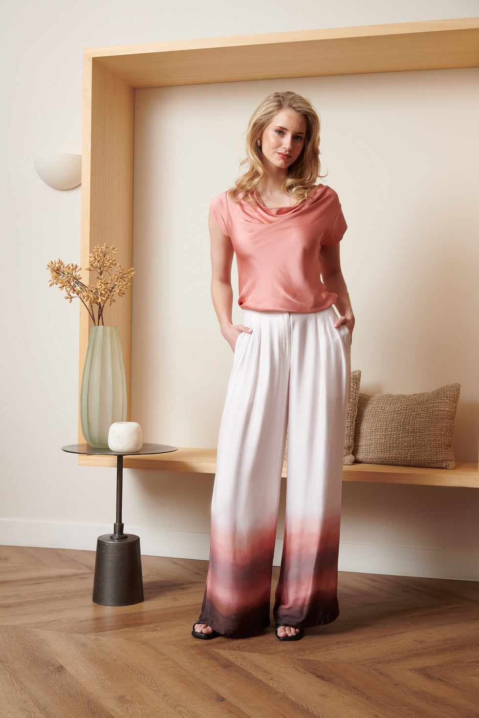 25018 Wide Leg Broekvintage Mauve Ombre | Off White-Old Pink