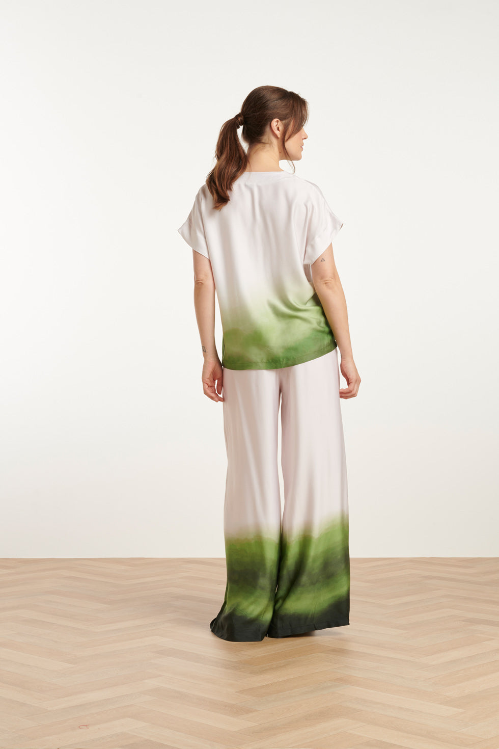 25019 Wide Leg Broekhelder Mauve Donker | Off White-Light Green