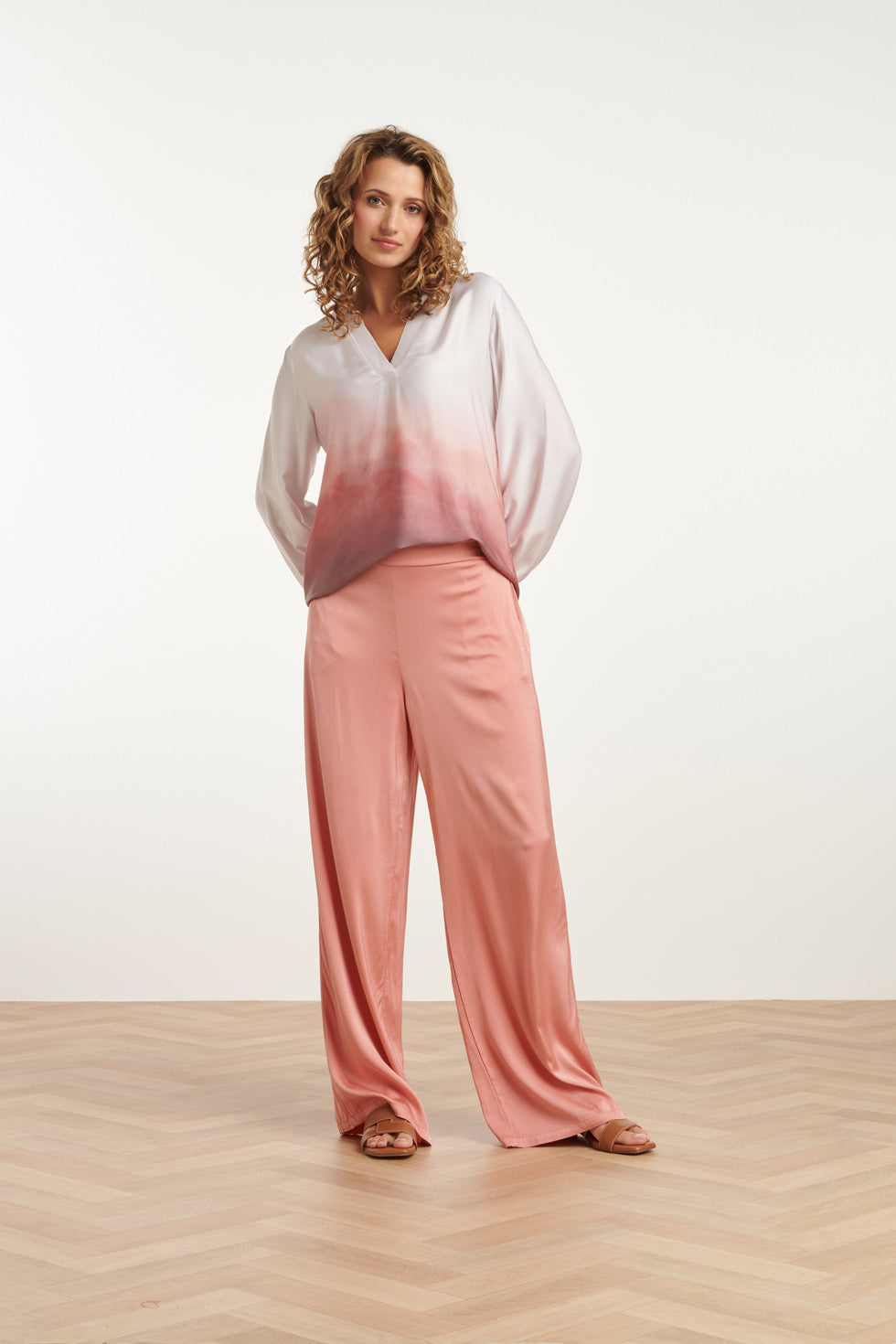 25020 Top Met Kraagvintage Mauve Ombre Print | Off White-Old Pink