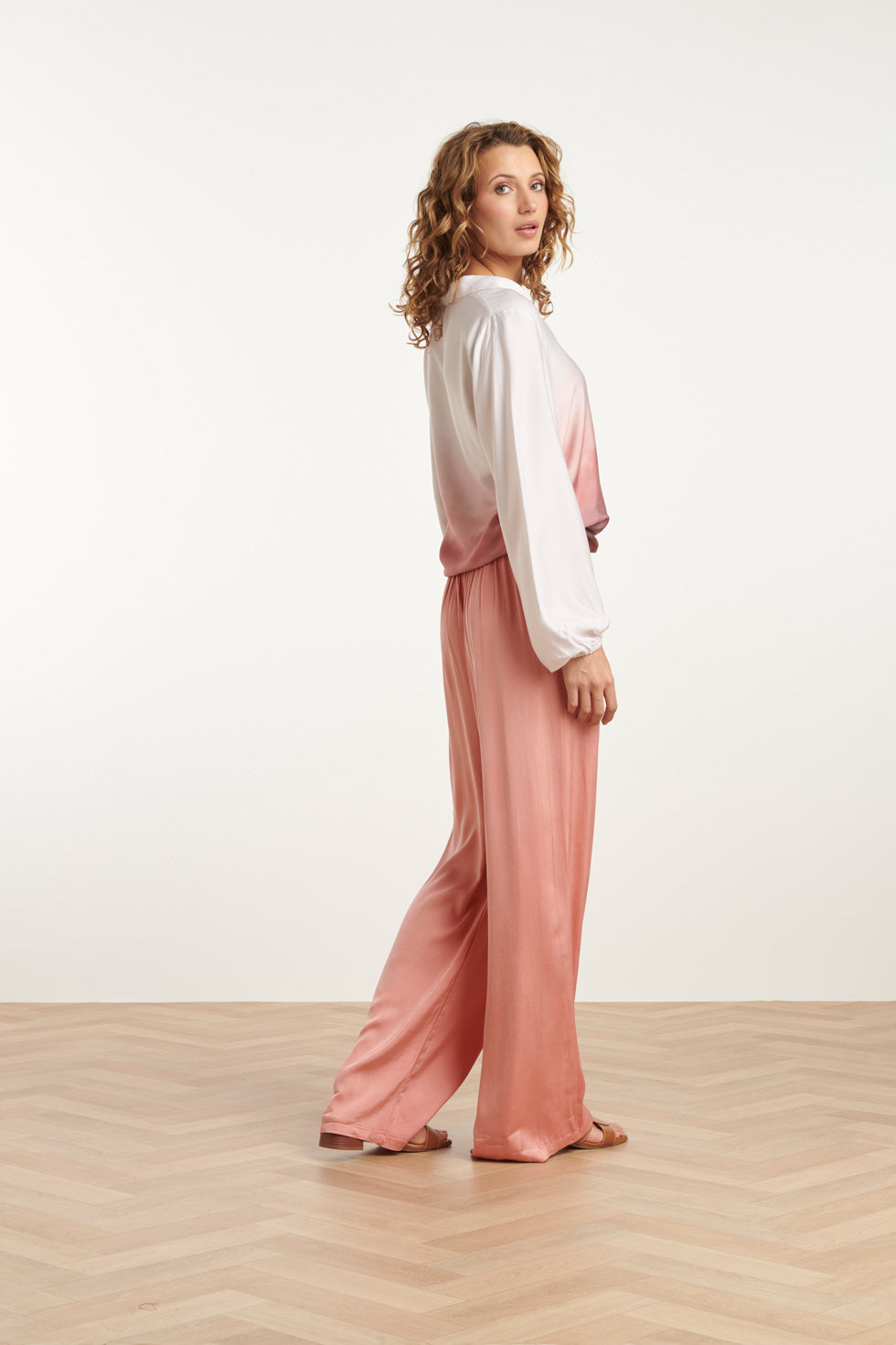 25020 Top Met Kraagvintage Mauve Ombre Print | Off White-Old Pink