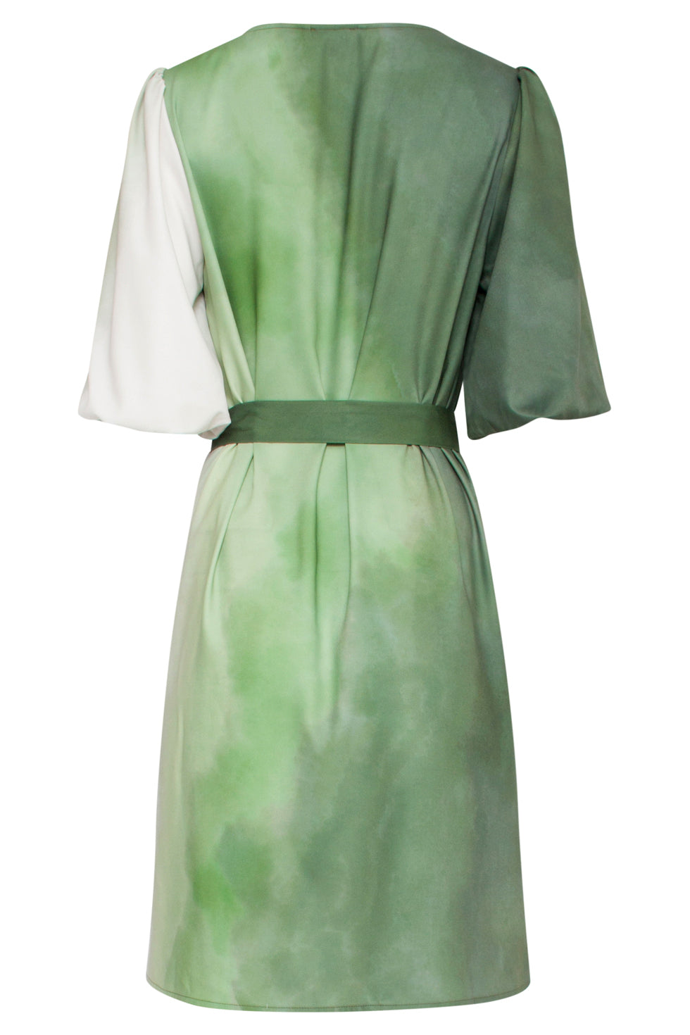 25022 V-Vormige Jurk Met Ballonmouwen Ombre Print | Off White-Light Green