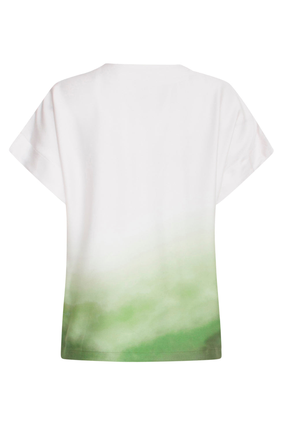 25023 Loose Fit V-Paneel Top Met Ombre Print | Off White-Light Green