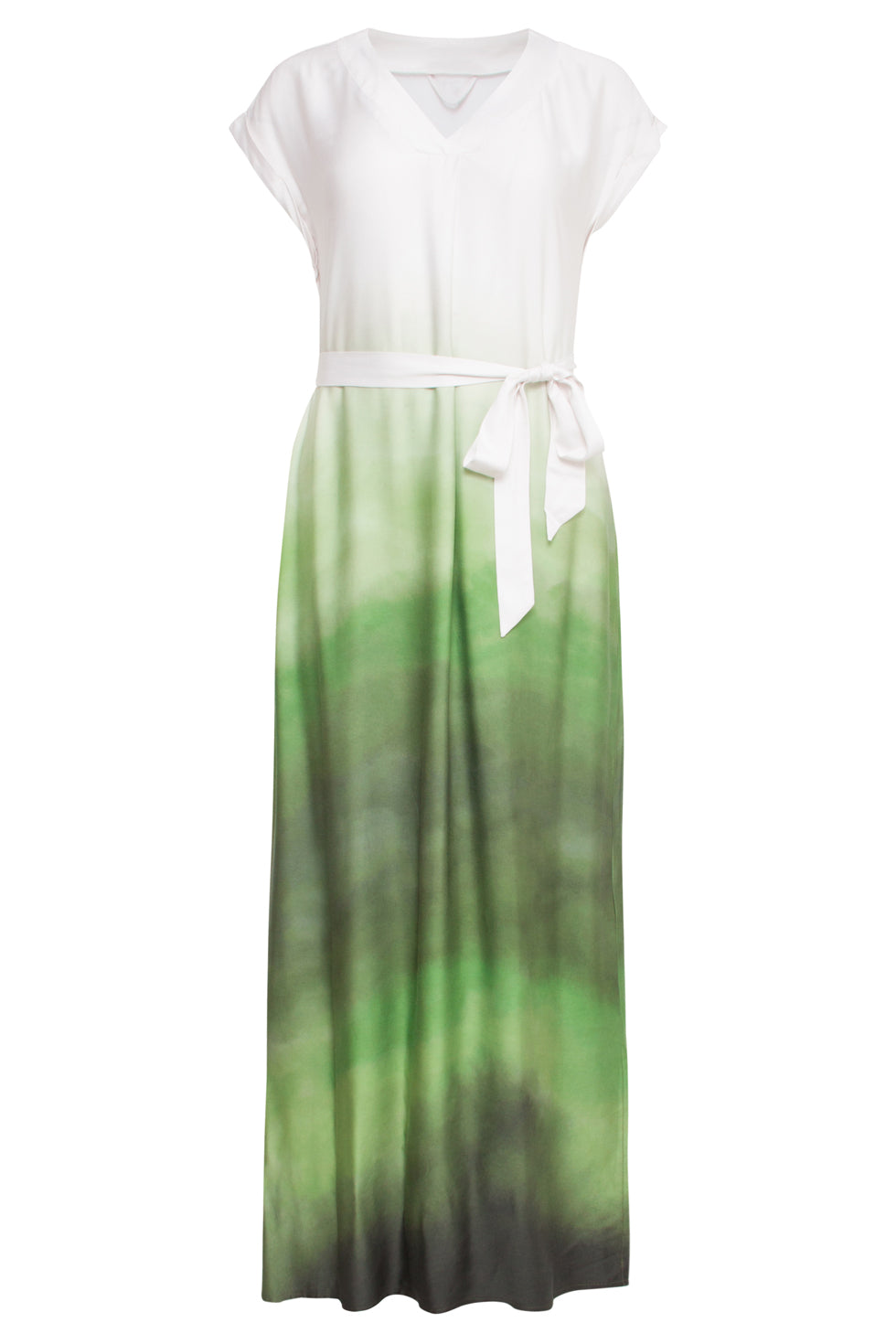 25024 Midi Jurk Met V-Paneelombre Print – | Off White-Light Green