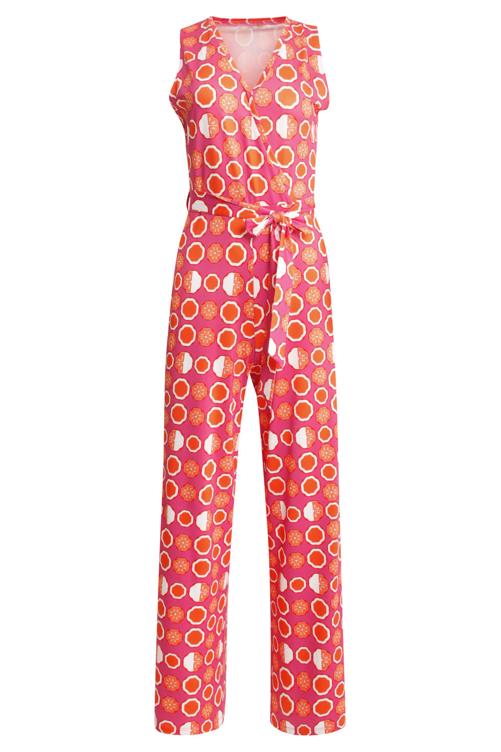 25025 V-Hals Jumpsuit Met Grafische Fruitprint | Pink - Muticolour