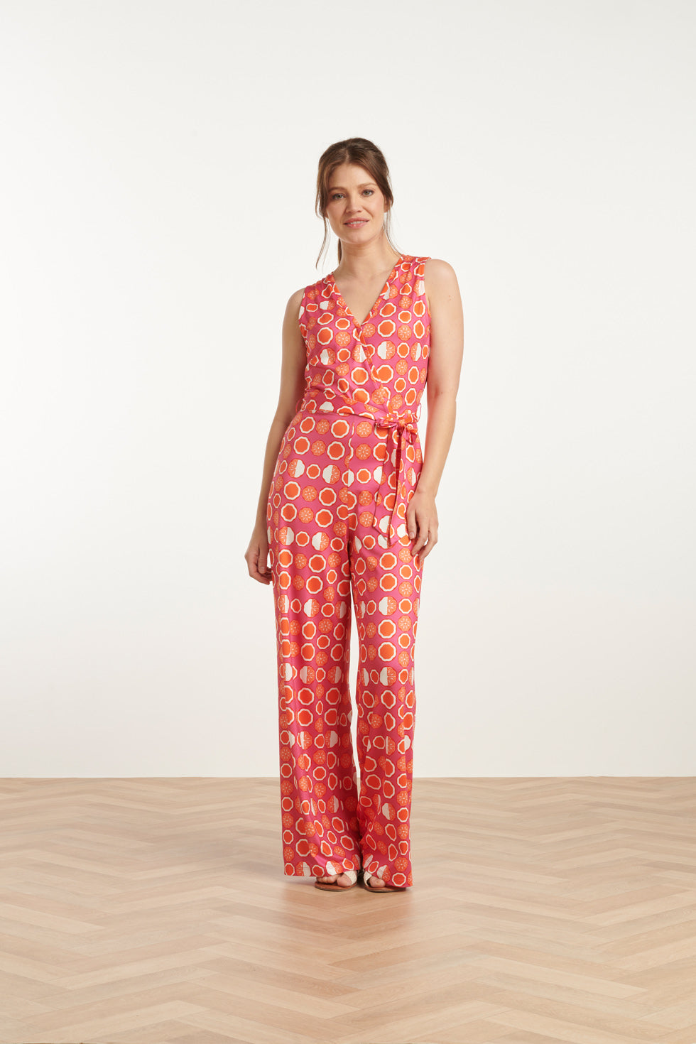 25025 V-Hals Jumpsuit Met Grafische Fruitprint | Pink - Muticolour