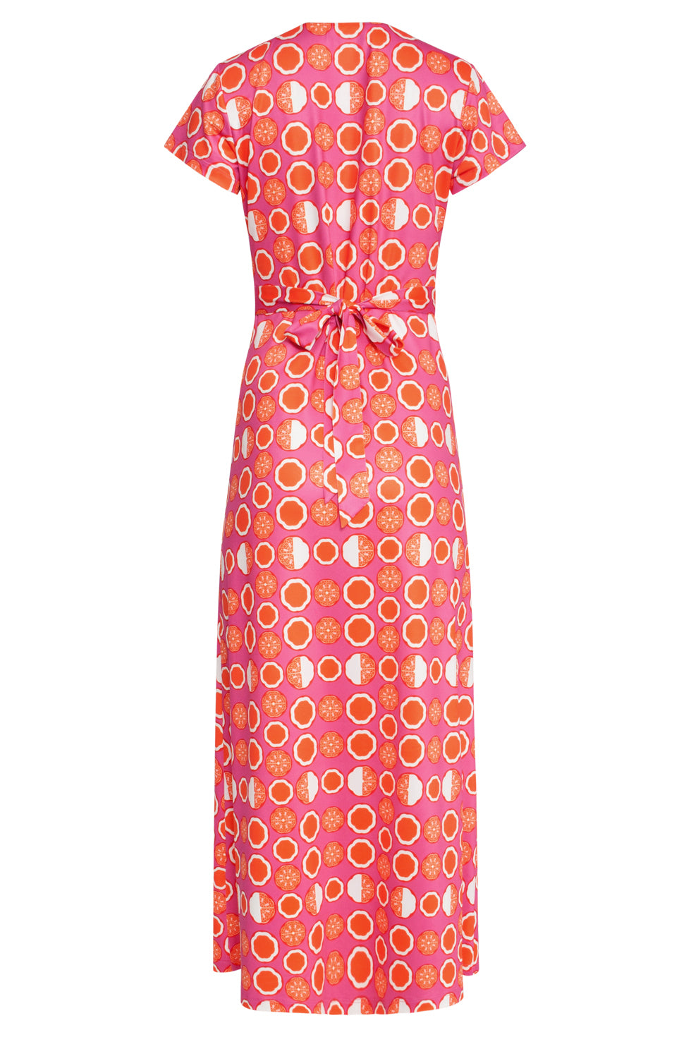 25026 Maxi Jurk Met V-Hals Met Fruitprint | Pink-Multicolour