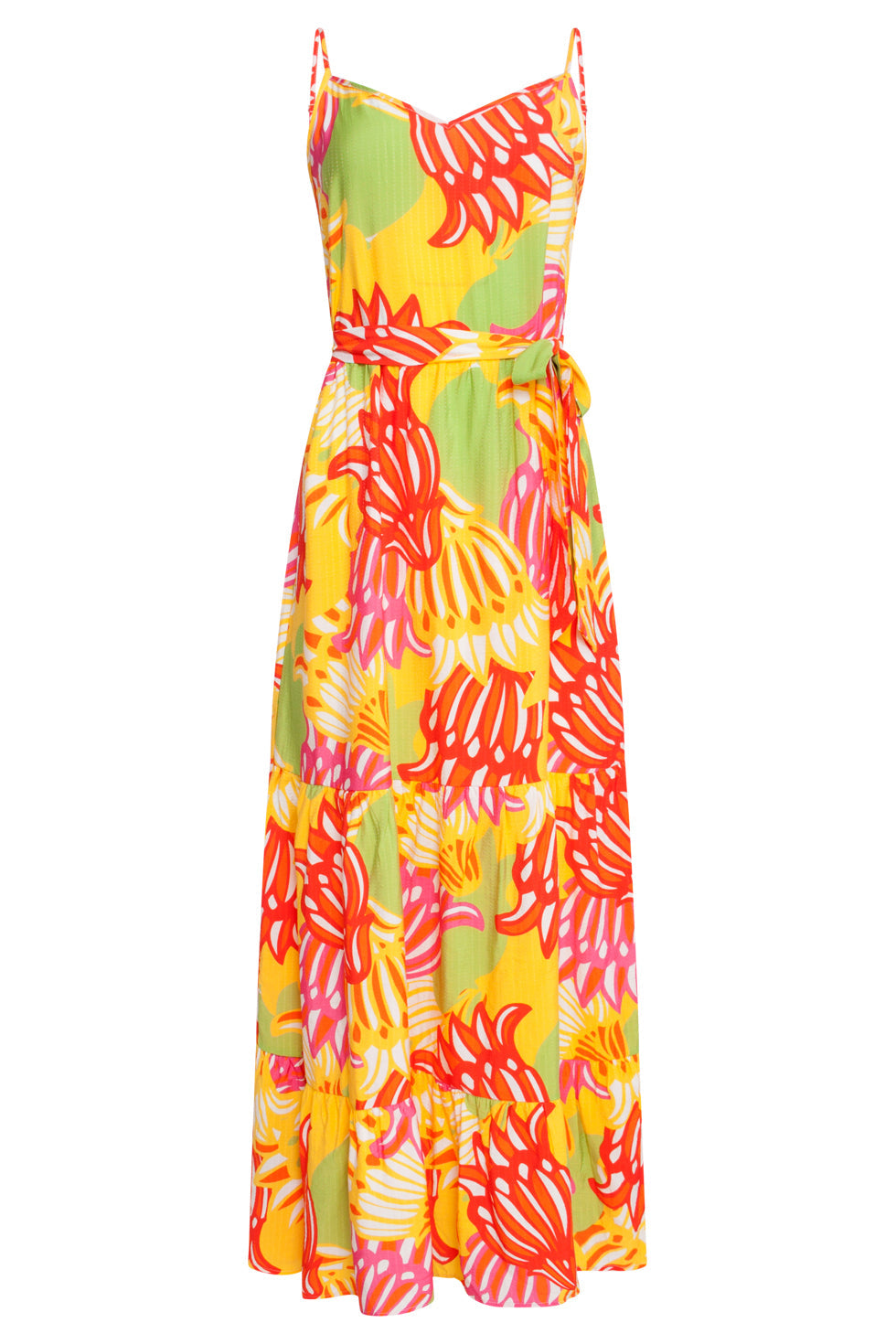 25029 Felgede Maxi Jurk Met Bloemenprint | Muticolour