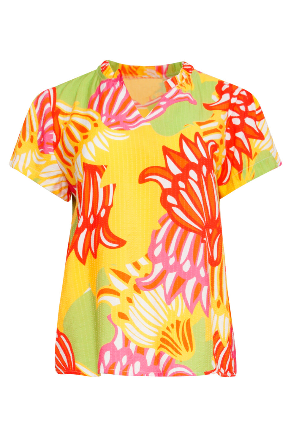 25030 V-Hals Top Met Fel Rijke Bloemenprint | Muticolour