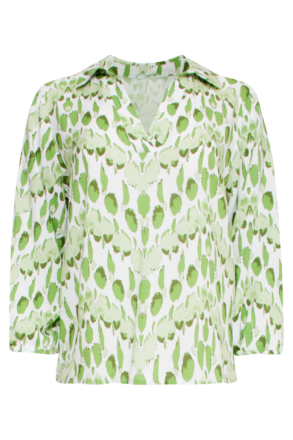 25031 V-Hals Bloes Met Slangenprint | White-Light Green