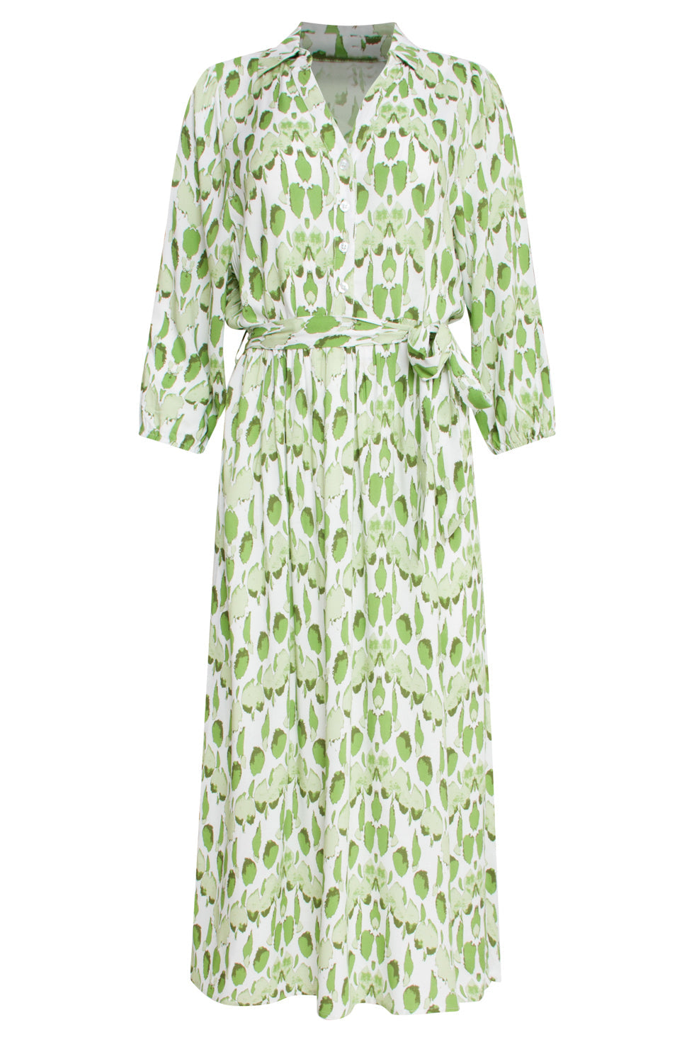 25032 V-Hals Midi Jurk Met Slangenprint | White-Light Green