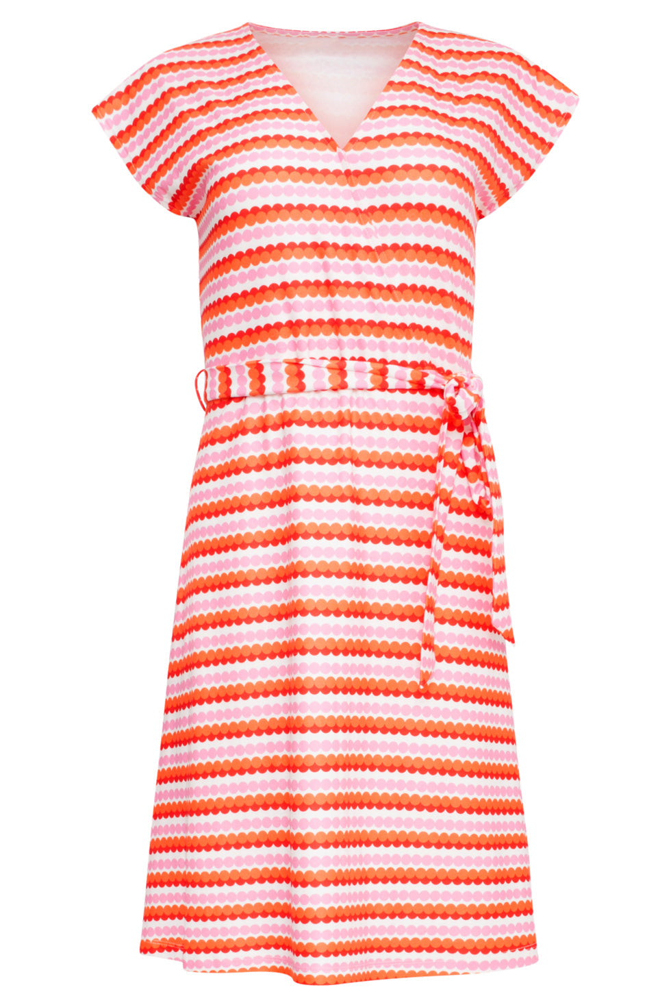 25037 V-Hals Overlapped Korte Jurk Met Grafische Dots, | Muticolour