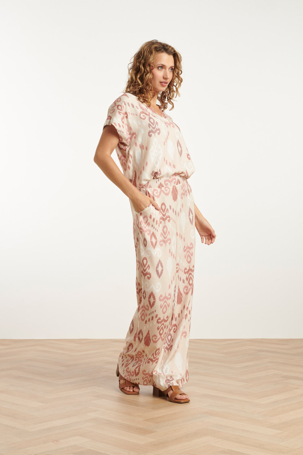 25044 Flowy Aztec Print Broeknude Tinten | Sand-Multicolour