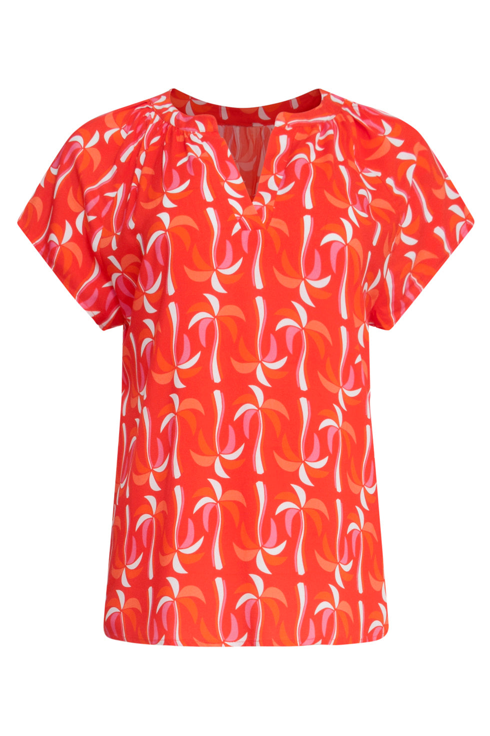 25055 Top Met V-Halspalmprint | Red-Multicolour