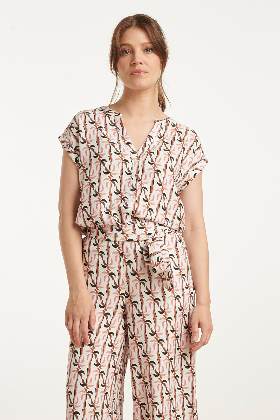 25060 Marocain Top Met Palmprint | Sand - Muticolour