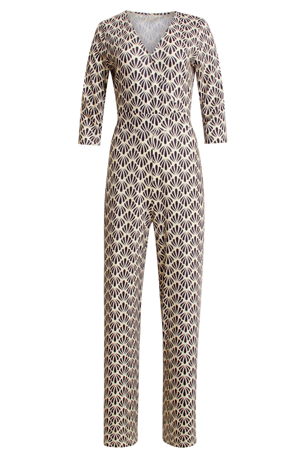 25061 E Jumpsuit Met Schelpenprint | Offwhite-Black