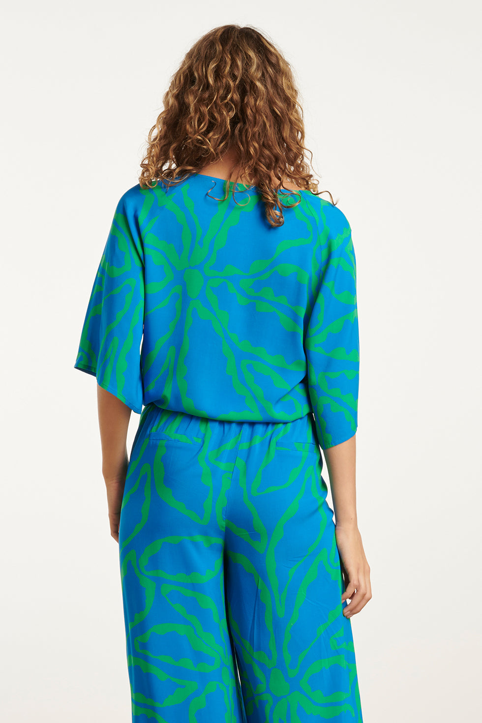 25067 Top Met Grafische Bloemenprint | Cobalt-Green