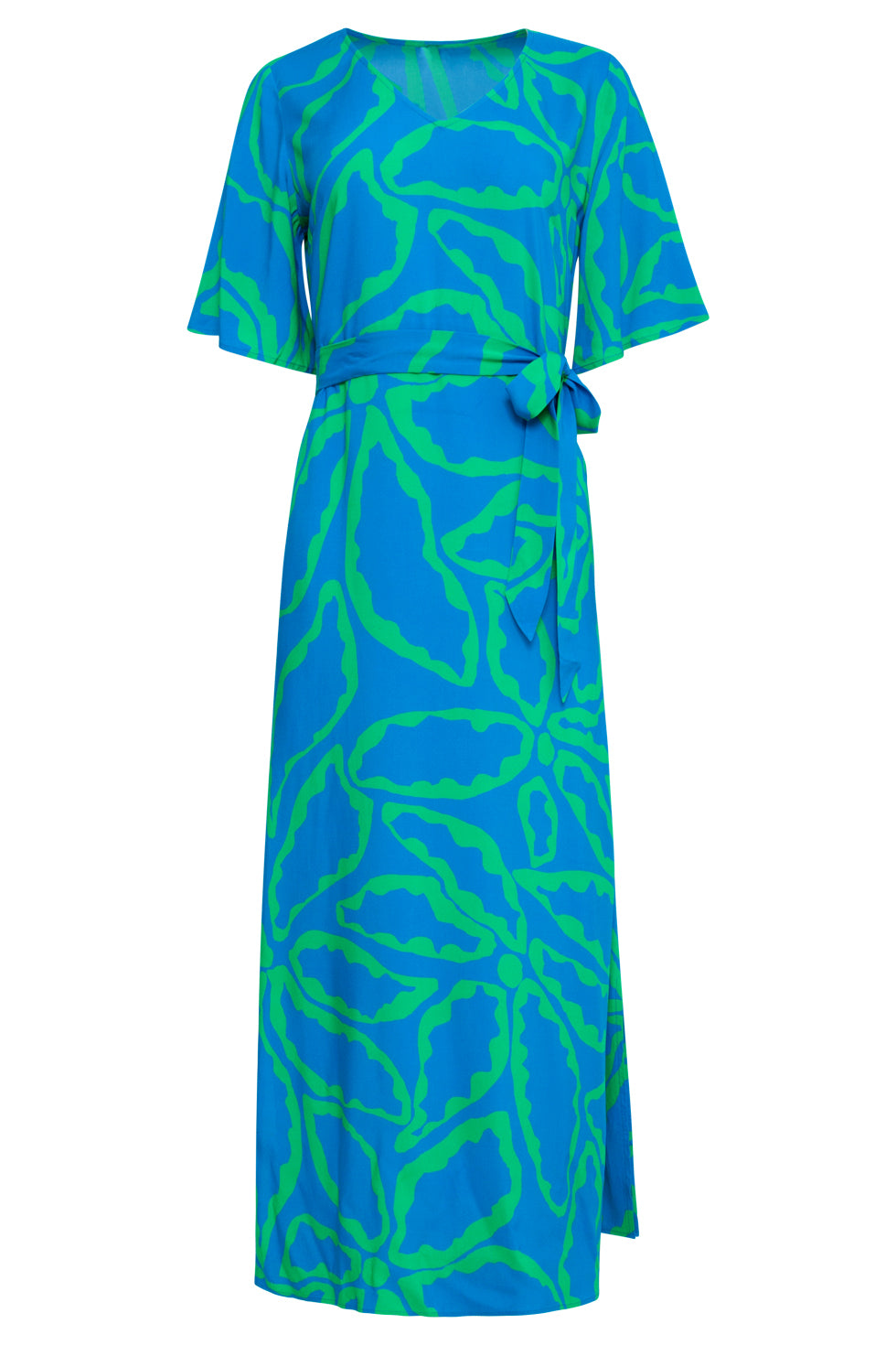 25068 Maxi Jurk Met Grafische Bloemenprintfelgras | Cobalt-Green