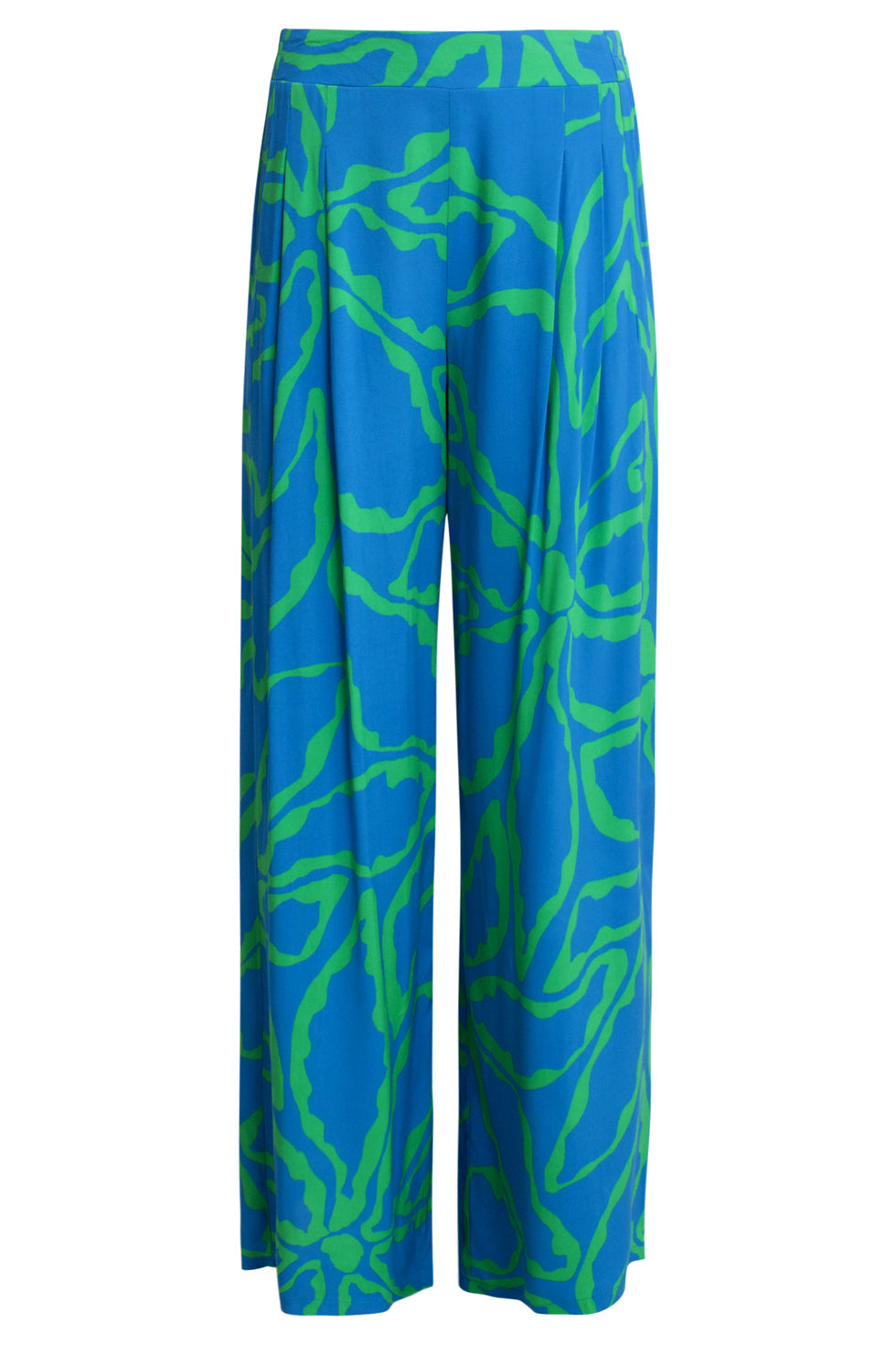 25069 Wijde Broek Met Grafische Bloemenprintfelgras | Cobalt-Green