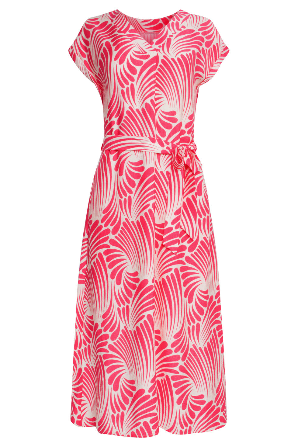 25072 Midi Jurk Met Grafische Print | Pink-White