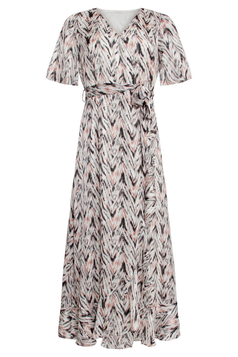 25078 Chiffon Overlap Maxi Jurk Met , Graphic Print | Off White - Muticolour