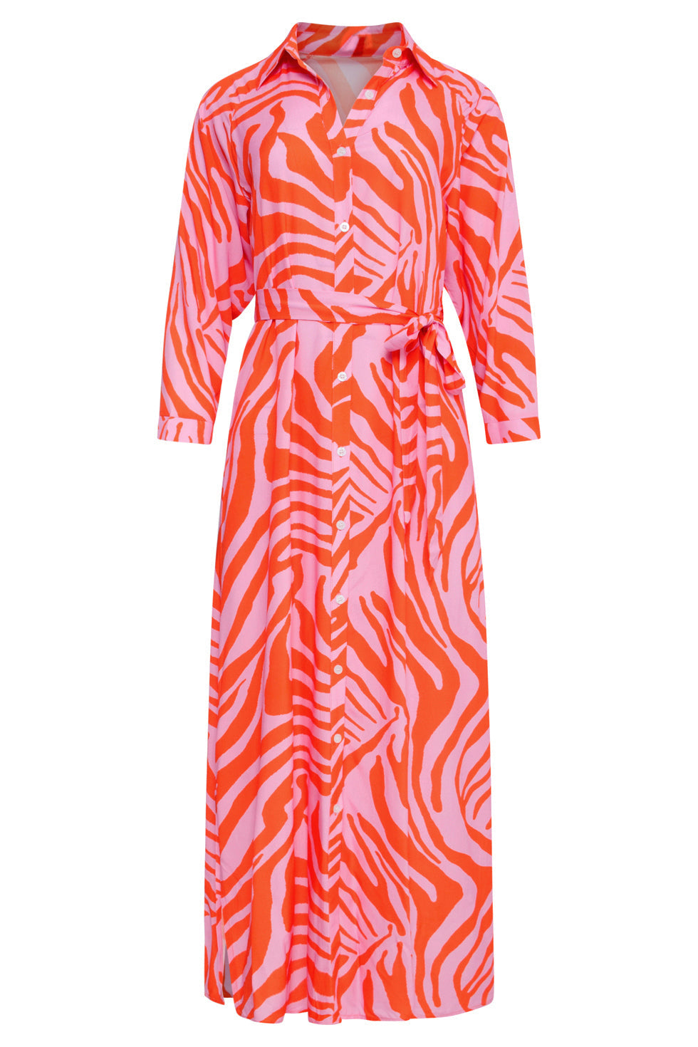 25086 Summer Maxi Shirt Jurk Met Dierenprint | Pink-Orange