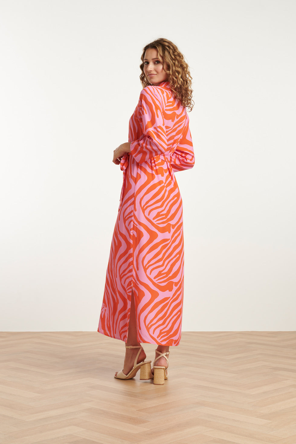 25086 Summer Maxi Shirt Jurk Met Dierenprint | Pink-Orange