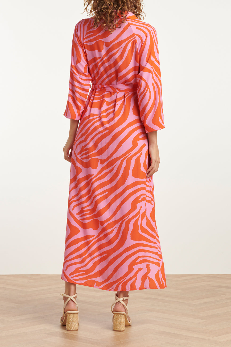 25086 Summer Maxi Shirt Jurk Met Dierenprint | Pink-Orange