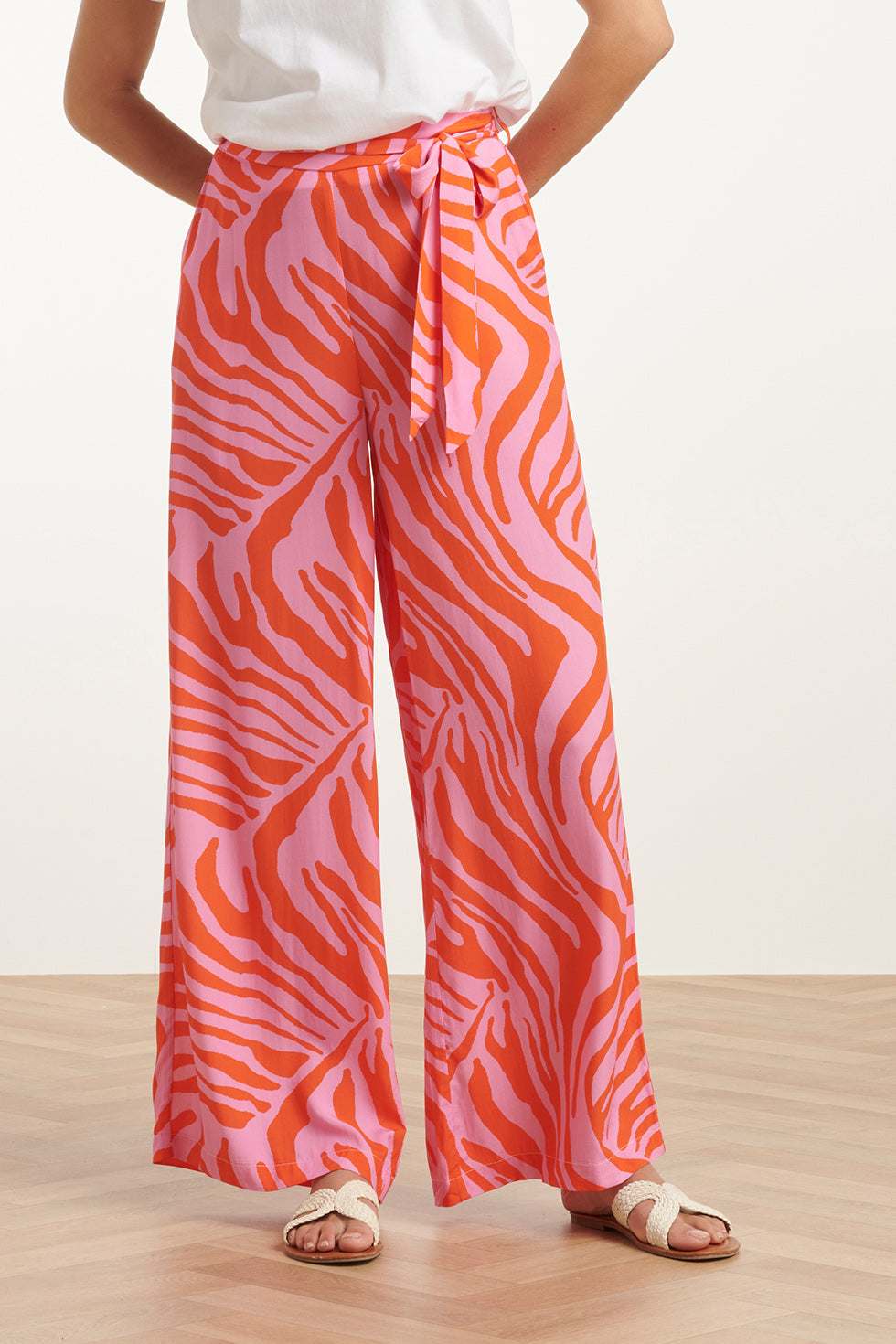 25087 Wide Pants Met Dierenprint | Pink-Orange