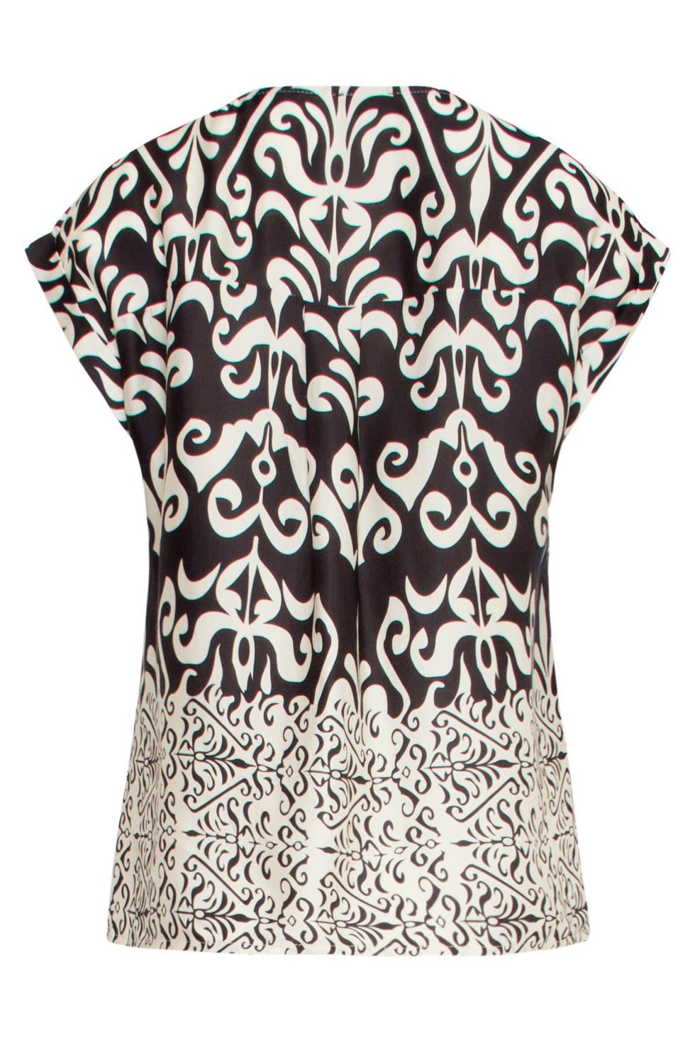 25088 -Te Satijnen Top Met Ornamentenprint | Off White - Black