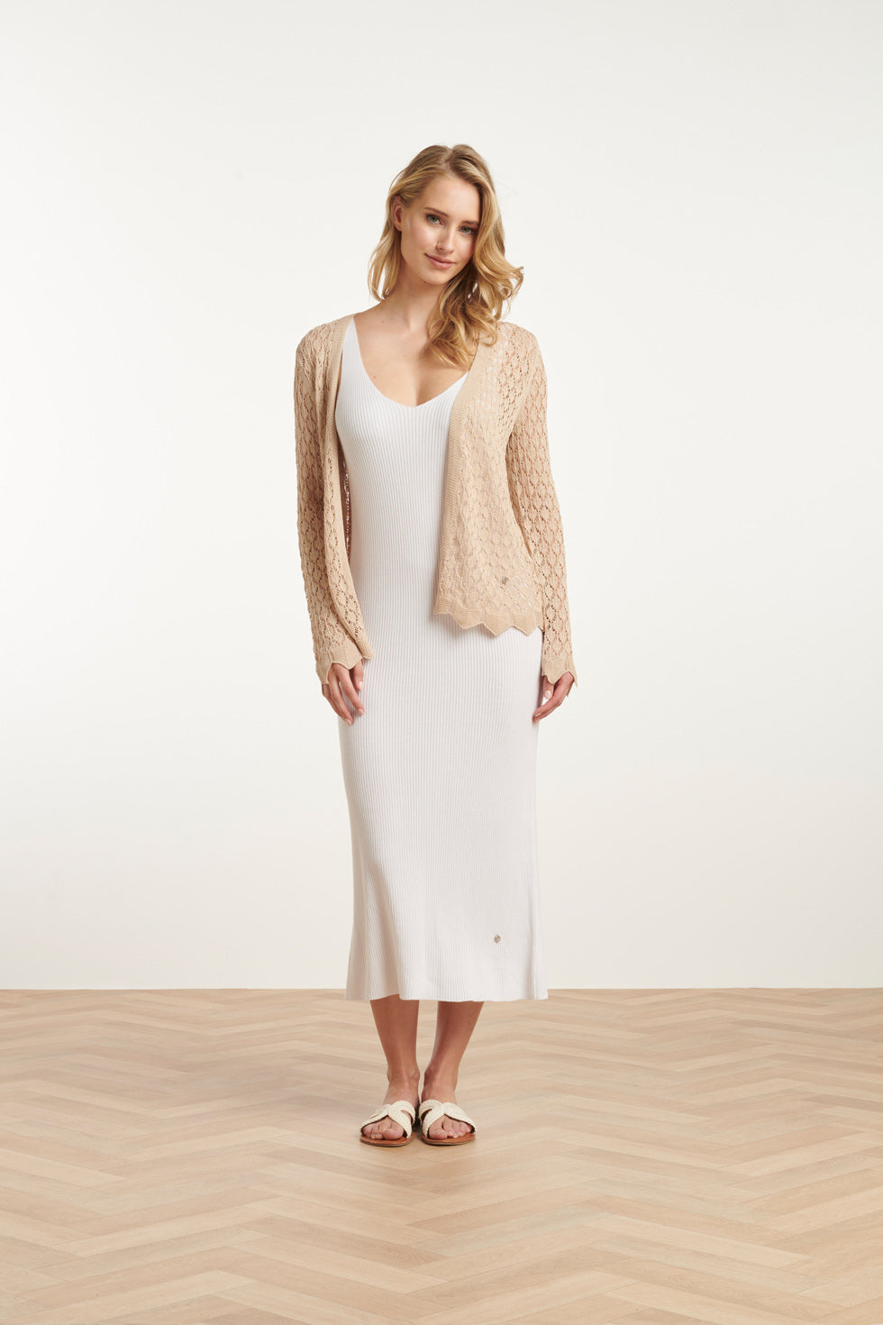 25095 Crochet Gebreide Cardigan | Sand