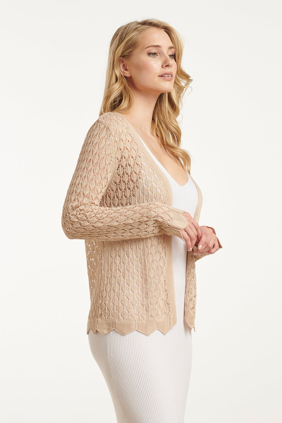 25095 Crochet Gebreide Cardigan | Sand
