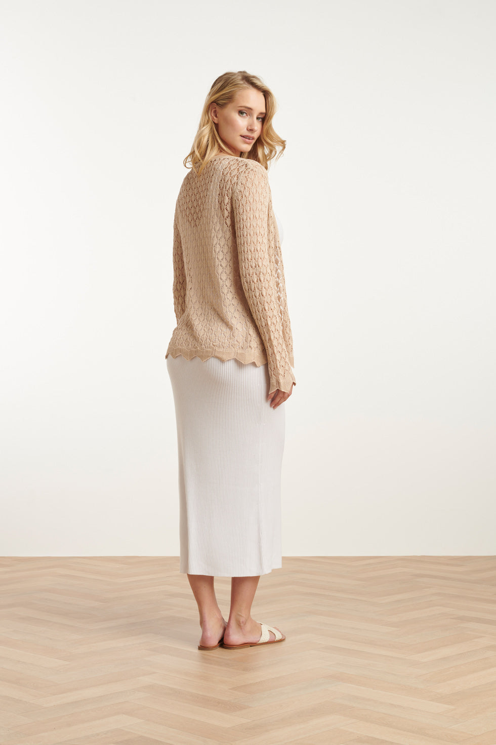 25095 Crochet Gebreide Cardigan | Sand