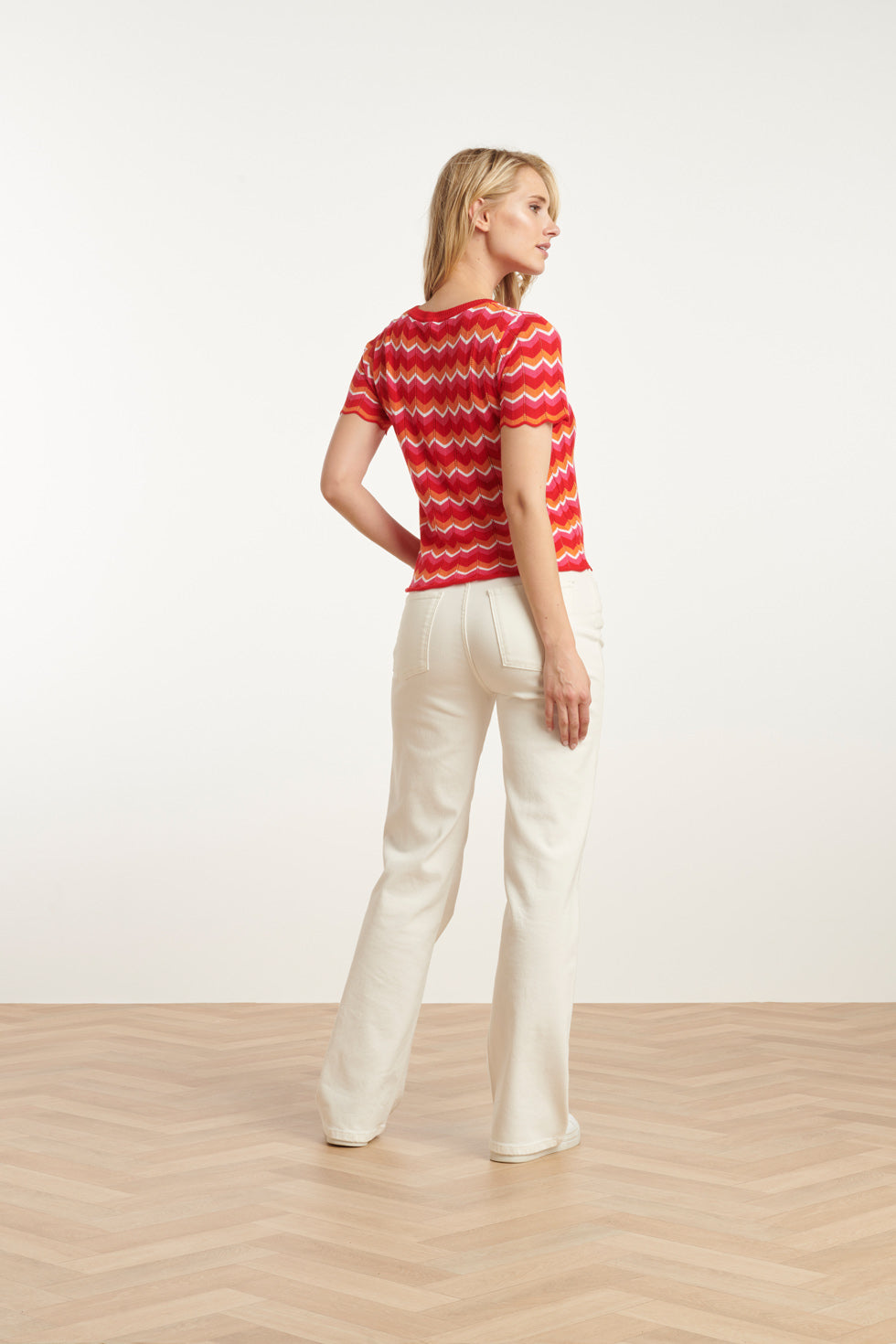25097 Multicoloured Zigzag Knitted Top | Red-Multicolour