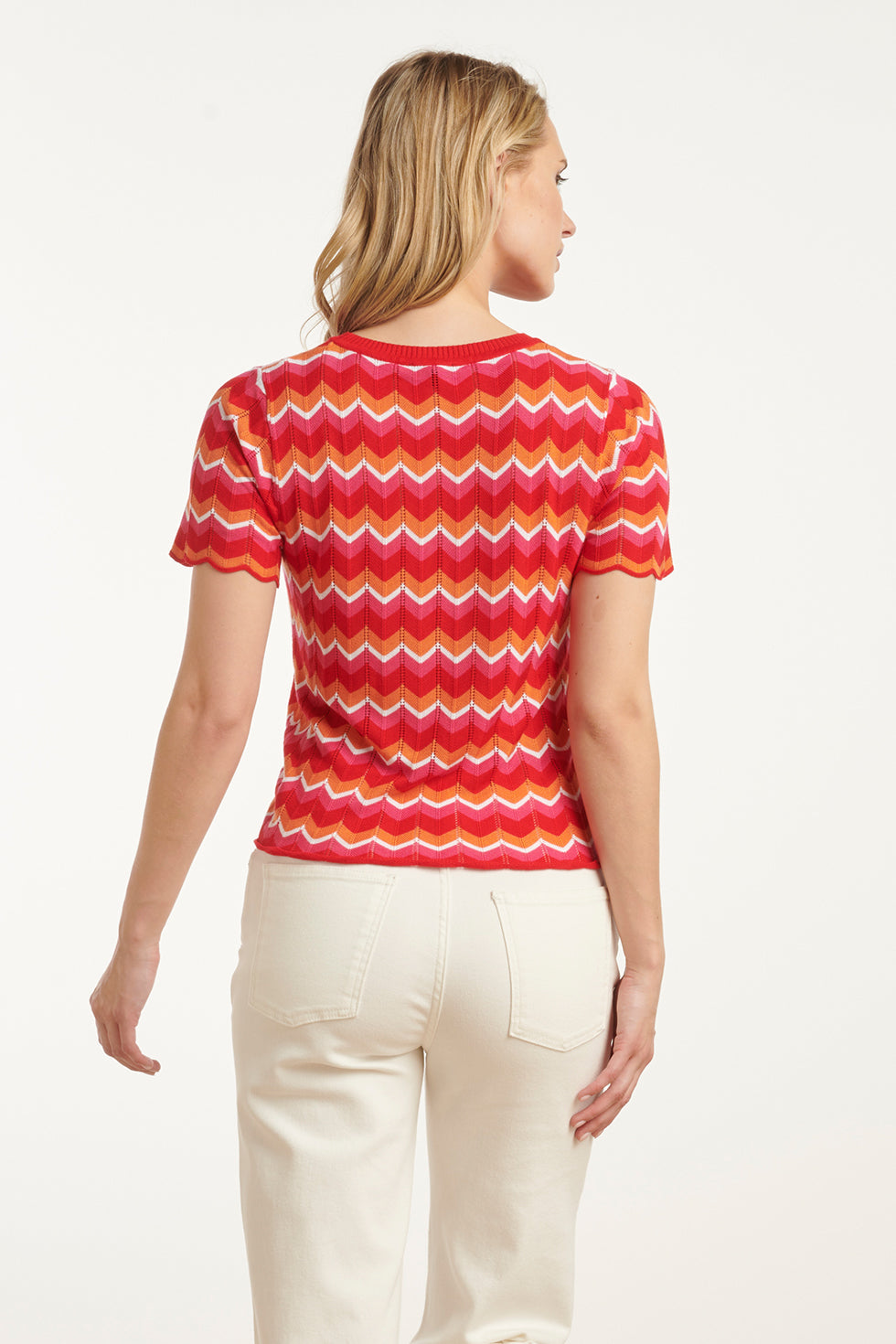 25097 Multicoloured Zigzag Knitted Top | Red-Multicolour