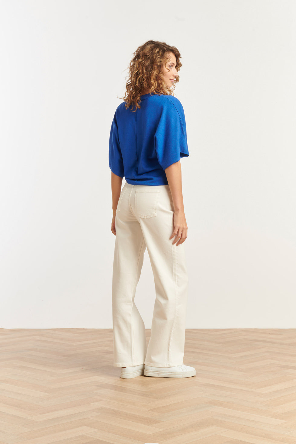 25103 Cobalt Losse Gebreide Top Met 3/4 Kimono Mouwen | Cobalt