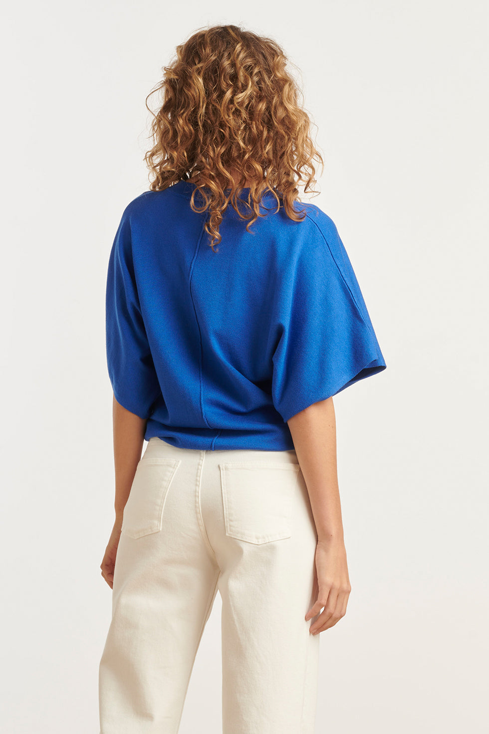 25103 Cobalt Losse Gebreide Top Met 3/4 Kimono Mouwen | Cobalt