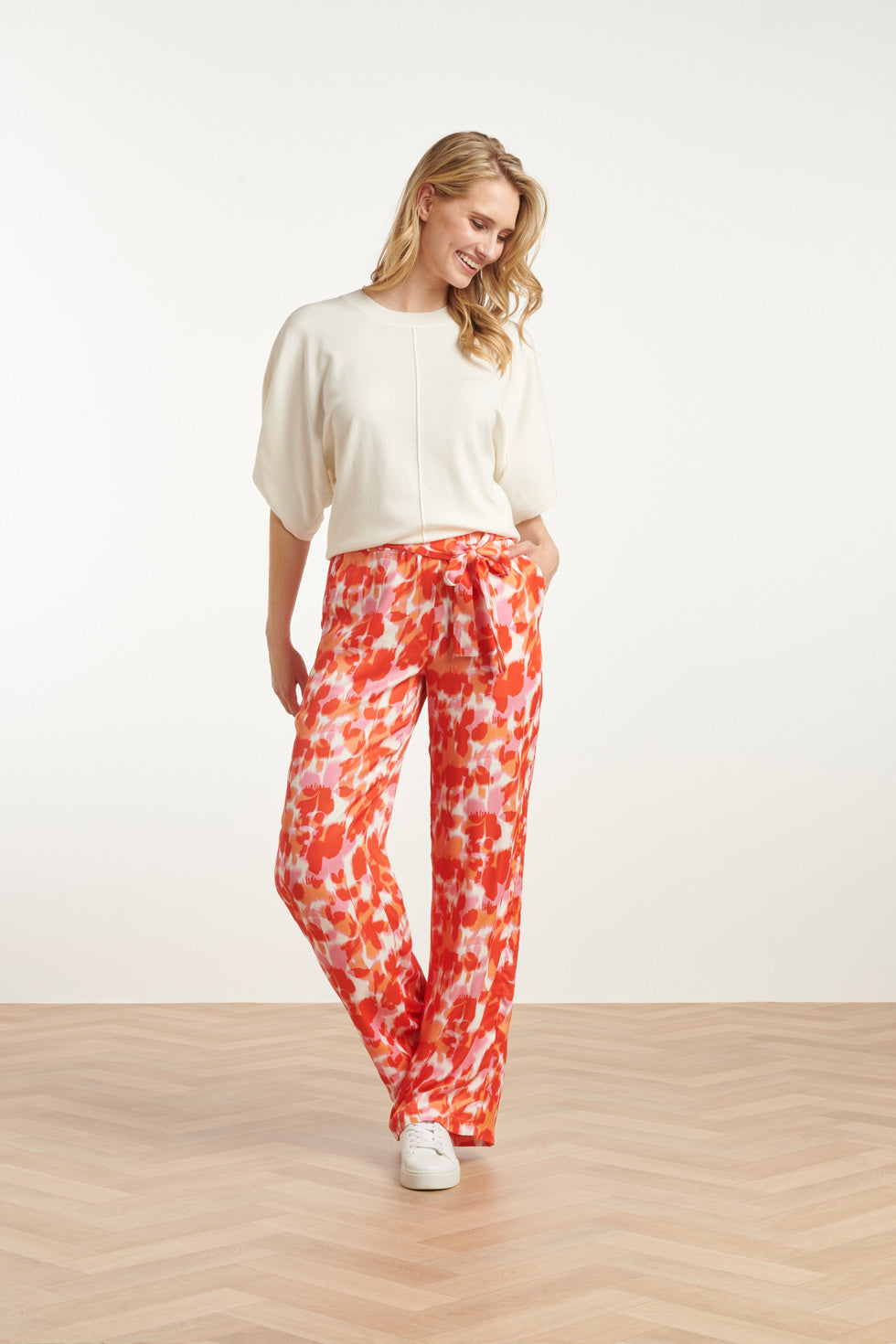 25103 Loose Knitted Top Met 3/4 Kimono Mouwen | White