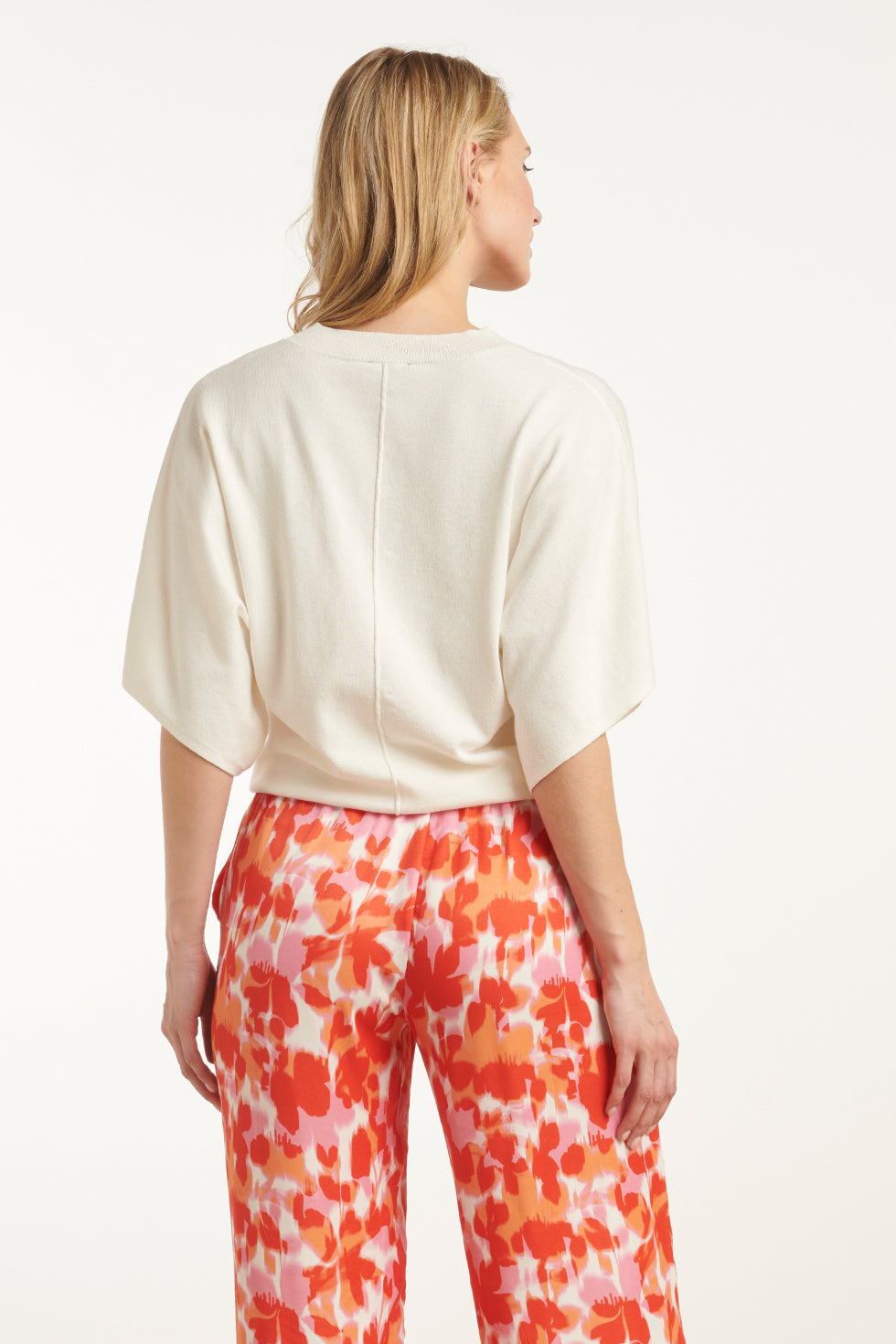 25103 Loose Knitted Top Met 3/4 Kimono Mouwen | White