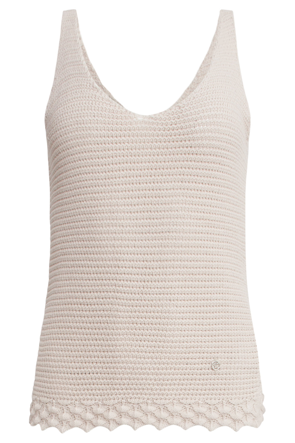 25107 E Gebreide Strappy Top Met Scallop Rand | Sand